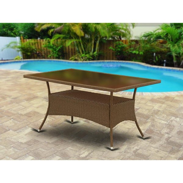 East West Furniture Oslo Patio Table with Glass Top, Brown Wicker OSLTG02